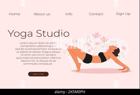 Vektor-Banner für Yoga-Studios. Das Mädchen dehnt sich. Vektorgrafik im flachen Stil. Stock Vektor