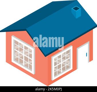 Isometrischer Vektor für klassische Symbole. Modernes einstöckiges Gebäude mit Schornsteinsymbol. Wohnhaus, Bau, Architektur Stock Vektor