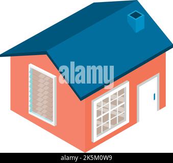 Isometrischer Vektor für das alte Haus-Symbol. Kleines einstöckiges Gebäude mit Schornstein-Ikone. Wohnhaus, Architektur Stock Vektor