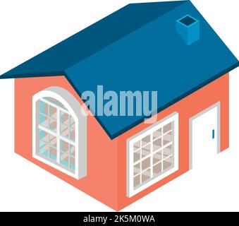 Isometrischer Vektor des Symbols für geschlossene Häuser. Modernes einstöckiges Gebäude mit Schornsteinsymbol. Wohnhaus, Bau, Architektur Stock Vektor