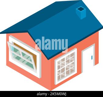 Isometrischer Vektor des Symbols für das Familienhaus. Modernes einstöckiges Gebäude mit Schornsteinsymbol. Wohnhaus, Bau, Architektur Stock Vektor