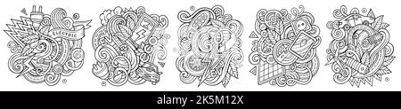 Electric Cars Cartoon Vektor Doodle Designs Set. Stock Vektor