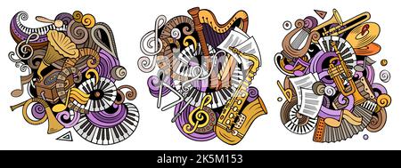 Klassische Musik Cartoon Vektor Doodle Designs gesetzt Stock Vektor