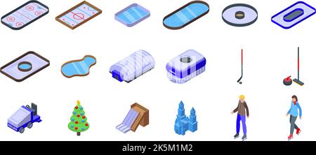 Eislaufsymbole legen den isometrischen Vektor fest. Aktivität Eis. Schlittschuh laufen Stock Vektor