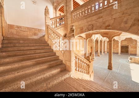 Escalera de la Casa de las Conchas in Salamanca, Stadt Salamanca, Provinz Salamanca, Spanien, Europa. Stockfoto