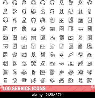 100 Service-Symbole eingestellt. Skizzieren Sie die Darstellung von 100 auf weißem Hintergrund isolierten Vektorbildern für Service-Symbole Stock Vektor