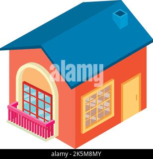 Isometrischer Vektor des Symbols für geschlossene Häuser. Modernes einstöckiges Gebäude mit Schornsteinsymbol. Wohnhaus, Bau, Architektur Stock Vektor