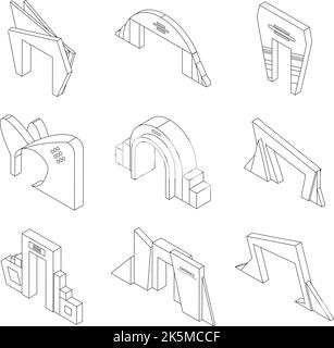 Symbole für den Eingangsbereich. Isometrisches Set von Vektor-Symbolen für Eingangsbögen umreißt dünne lne isoliert auf Weiß Stock Vektor