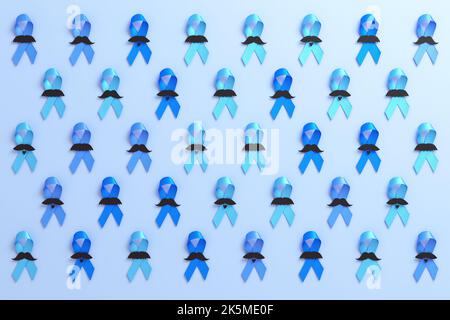 Muster aus blauen Bändern für den Hintergrund des Banners „Blue November“ und „Prostate Cancer Awareness Month“ im Jahr 3D Stockfoto