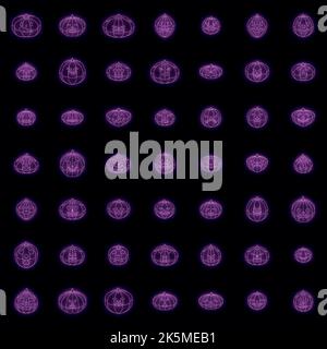 Kürbissymbole gesetzt. Isometrischer Satz von Kürbis Vektor-Icons Neonfarbe auf schwarz Stock Vektor