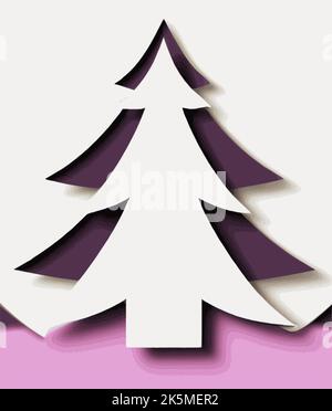 Eine Darstellung einer immergrünen Silhouette auf einem violetten und weißen Hintergrund Stock Vektor