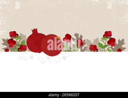 Ein abstraktes Arrangement aus Granatapfel und Preiselbeeren, in einem Schnitt-Papier-Stil mit Texturen Stock Vektor