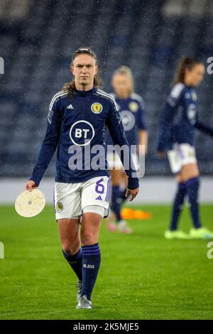 Kelly Clark, fotografiert im Hampden Park während eines Aufwärm- und Trainingseinrichtens vor dem FIFA Womens World Cup Spiel gegen Österreich Stockfoto