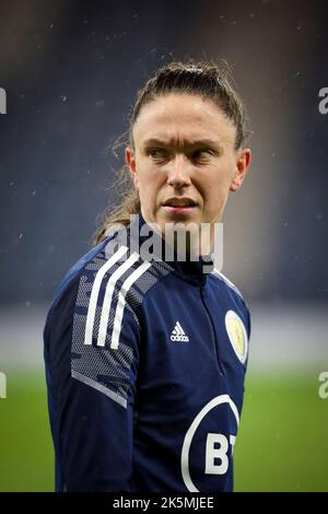 Kelly Clark, fotografiert im Hampden Park während eines Aufwärm- und Trainingseinrichtens vor dem FIFA Womens World Cup Spiel gegen Österreich Stockfoto