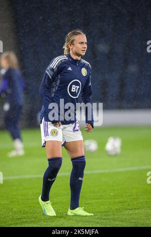 Martha Thomas, fotografiert im Hampden Park während eines Aufwärm- und Trainingseinrichtens vor dem FIFA Womens World Cup Spiel gegen Österreich, Stockfoto
