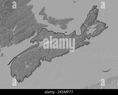 Nova Scotia, Provinz Kanada. Bilevel-Höhenkarte mit Seen und Flüssen Stockfoto