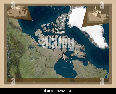 Nunavut, Territorium von Kanada. Satellitenkarte mit niedriger Auflösung. Karten für zusätzliche Eckposition Stockfoto