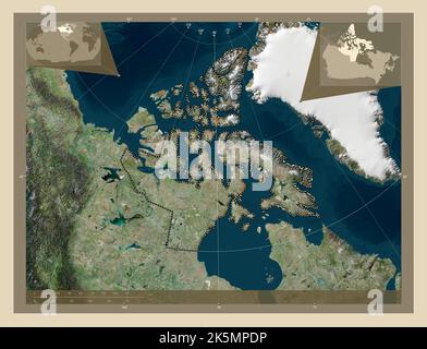 Nunavut, Territorium von Kanada. Hochauflösende Satellitenkarte. Karten für zusätzliche Eckposition Stockfoto