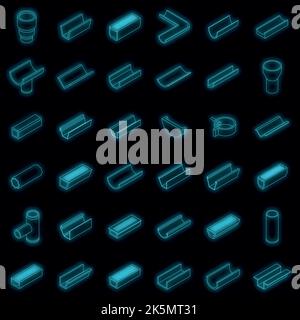 Bundstegsymbole eingestellt. Isometrischer Satz von Bundsteg-Vektor-Symbolen in Neonfarbe auf Schwarz Stock Vektor