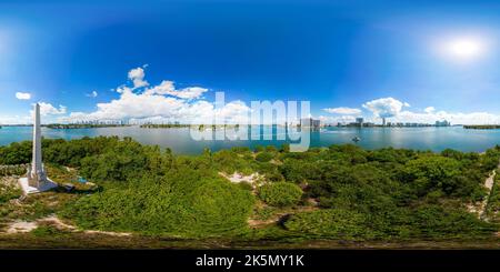 360 Grad Panorama Ansicht von Luftaufnahme 360 sphärische Aufnahme Flagler Memorial Monument Island Miami Beach FL USA