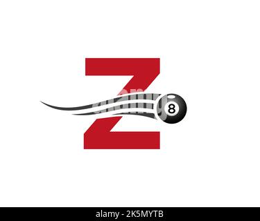 Buchstabe Z Billard oder Poolspiel Logo Design für Billardzimmer oder 8 Ball Pool Club Symbol Vektor-Vorlage Stock Vektor