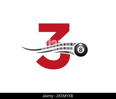 Buchstabe 3 Billard oder Pool-Spiel Logo-Design für Billardzimmer oder 8 Ball Pool Club Symbol Vektor-Vorlage Stock Vektor