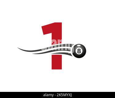Buchstabe 1 Billard oder Pool-Spiel Logo-Design für Billardzimmer oder 8 Ball Pool Club Symbol Vektor-Vorlage Stock Vektor