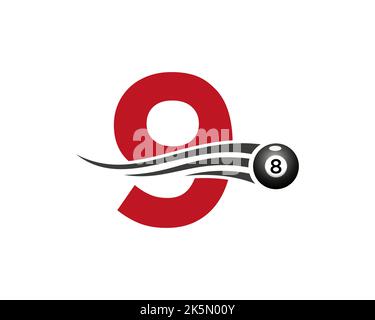 Buchstabe 9 Billard oder Pool-Spiel Logo-Design für Billardzimmer oder 8 Ball Pool Club Symbol Vektor-Vorlage Stock Vektor