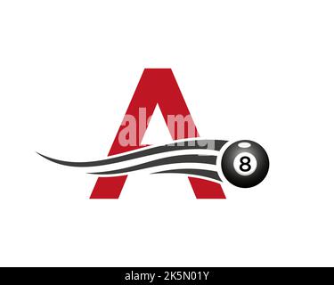 Schreiben Sie Ein Billard oder Pool-Spiel Logo-Design für Billardzimmer oder 8 Ball Pool Club Symbol Vektor-Vorlage Stock Vektor