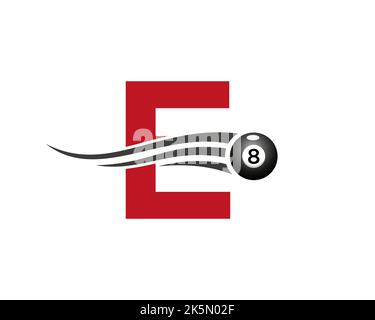 Buchstabe E Billard oder Pool-Spiel Logo-Design für Billardzimmer oder 8 Ball Pool Club Symbol Vektor-Vorlage Stock Vektor