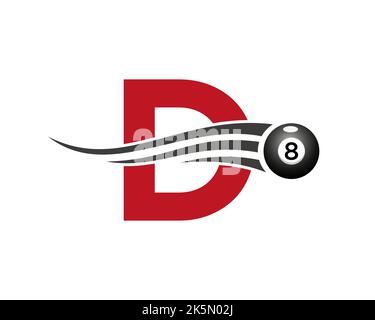 Buchstabe D Billard oder Poolspiel Logo Design für Billardzimmer oder 8 Ball Pool Club Symbol Vektor-Vorlage Stock Vektor
