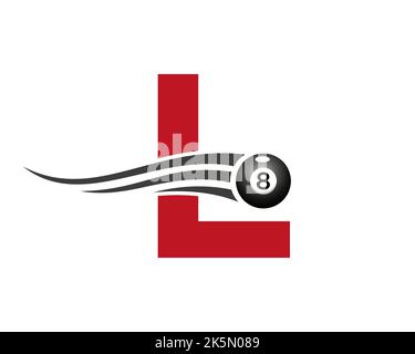 Buchstabe L Billard oder Poolspiel Logo Design für Billardzimmer oder 8 Ball Pool Club Symbol Vektor-Vorlage Stock Vektor