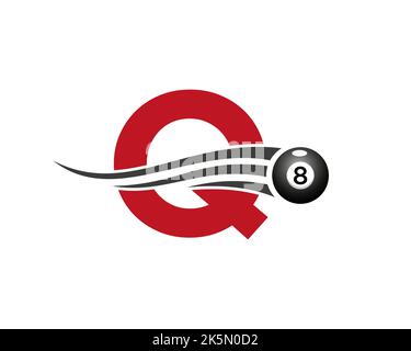 Buchstabe Q Billard oder Pool-Spiel Logo-Design für Billardzimmer oder 8 Ball Pool Club Symbol Vektor-Vorlage Stock Vektor