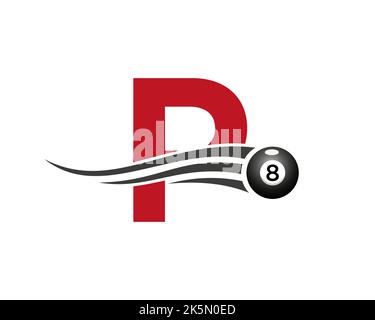 Buchstabe P Billard oder Pool-Spiel Logo-Design für Billardzimmer oder 8 Ball Pool Club Symbol Vektor-Vorlage Stock Vektor