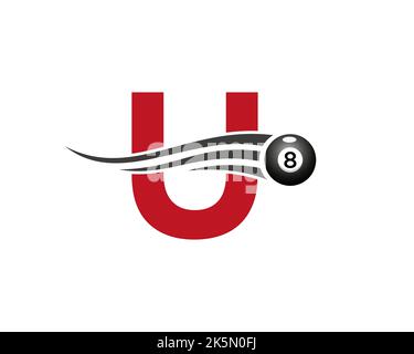 Buchstabe U Billard oder Pool-Spiel Logo-Design für Billardzimmer oder 8 Ball Pool Club Symbol Vektor-Vorlage Stock Vektor