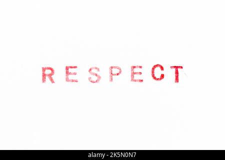 Rote Farbe Tinte Gummi Stempel in Wort Respekt auf weißem Papier Hintergrund Stockfoto