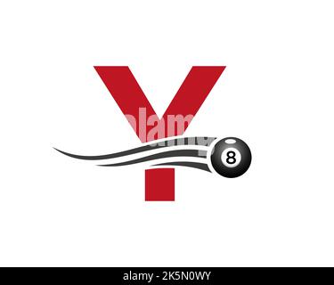 Buchstabe Y Billard oder Poolspiel Logo Design für Billardzimmer oder 8 Ball Pool Club Symbol Vektor-Vorlage Stock Vektor