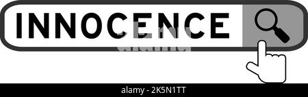 Suche Banner in Wort Unschuld mit Hand über Lupe Symbol auf weißem Hintergrund Stock Vektor