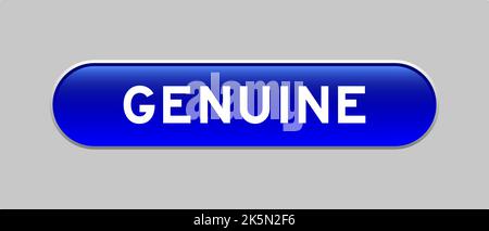 Blaue Farbe Kapsel Form Knopf mit Wort echt auf grauem Hintergrund Stock Vektor