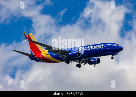 Das Boeing 737-Flugzeug von Southwest Airlines während des Fluges Stockfoto