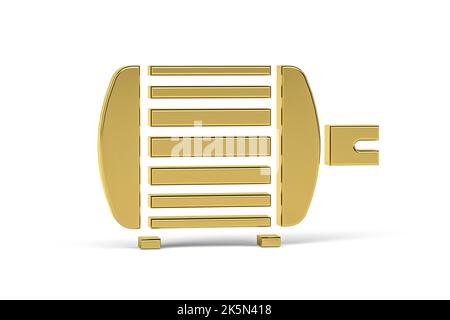 Goldenes 3D-Symbol für Elektromotor isoliert auf weißem Hintergrund - 3D Render Stockfoto