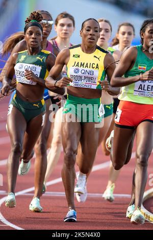 Chrisann Gordon-Powel aus Jamaika tritt bei den 800m Damen-Läufen bei den Leichtathletik-Weltmeisterschaften, Hayward Field, Eugene, Oregon, USA, am 21 an Stockfoto