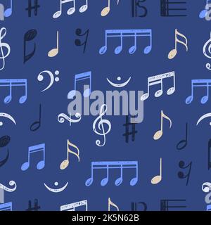 Noten Nahtloses Muster. Musikalisches handgezeichnetes Ornament, Skizze klingen abstrakter Hintergrund. Vintage Stil Melodie Note neoterischen Vektor-Druck Stock Vektor