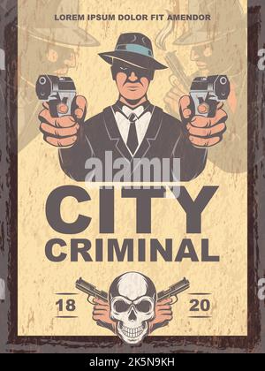Kriminelles Plakat. Mafia-Gangsta-Spiel Einladung Plakatvorlage mit Platz für Text Stock Vektor