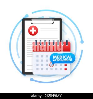 Vektorsymbol für Arztterminen. Stil ist zweifarbig flaches Symbol, weiche blaue Farben, abgerundete Winkel, weißer Hintergrund. Stock Vektor