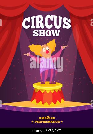 Circus Show. Farbige Unterhaltung Plakat Einladung für Zirkusvorstellung Clown und Ort für persönlichen Text Stock Vektor