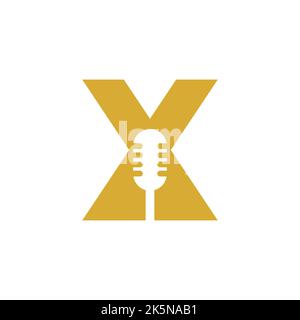 Anfangsbuchstabe X Music Logo. Dj Symbol Podcast Logo Kombiniert Mit Mikrofon Symbol Vektor-Vorlage Stock Vektor