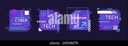 hud-Banner werden nicht angezeigt. Glitchy Poster Techno Art Cyberpunk Konzept, Zukunft Ort Tech Notes, zeitgenössische Print abstrakten Text fifi geometrischen Rahmen, glitch grellen Vektor Illustration von glitch futuristisch Stock Vektor