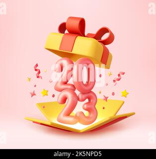 3D Frohes neues Jahr 2023. Stock Vektor
