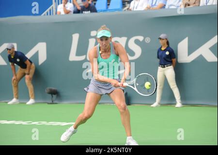 Monastir, Tunesien. 9. Oktober 2022. Elise Mertens (Belgien) in Aktion während des Finales des Tennisturniers jasmin eröffnet Monastir 2022 (Bildquelle: © Chokri Mahjoub/ZUMA Press Wire) Bildquelle: ZUMA Press, Inc./Alamy Live News Stockfoto